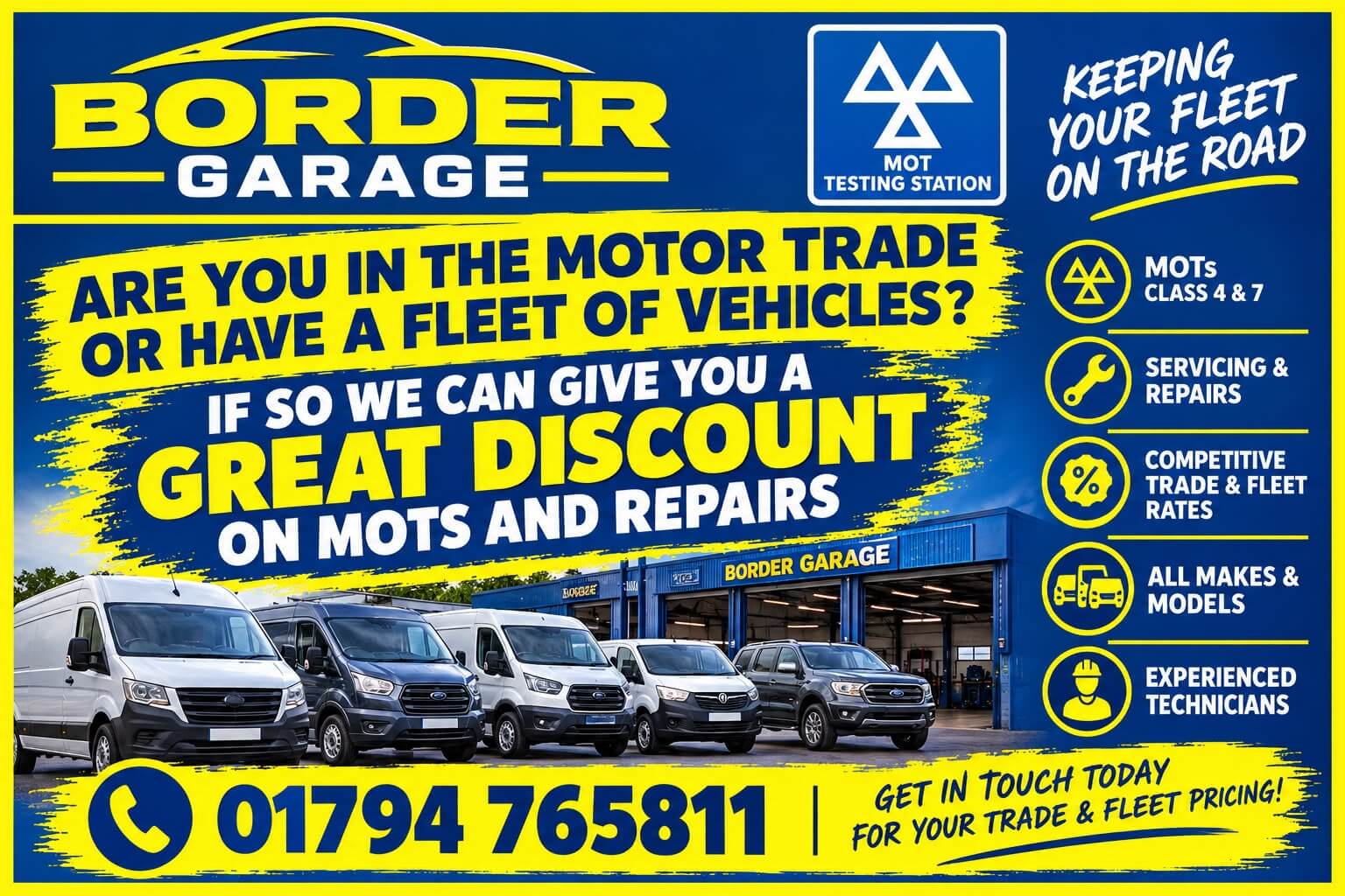 Motor trade discounts for vehicle fleets serviced at Border Garage
