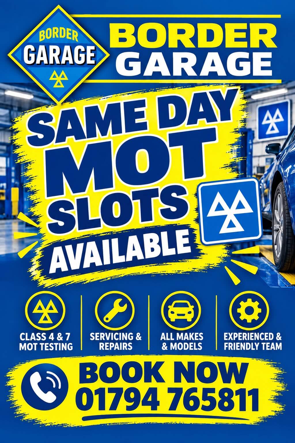 Same day MOT slots available at Border Garage in West Wellow